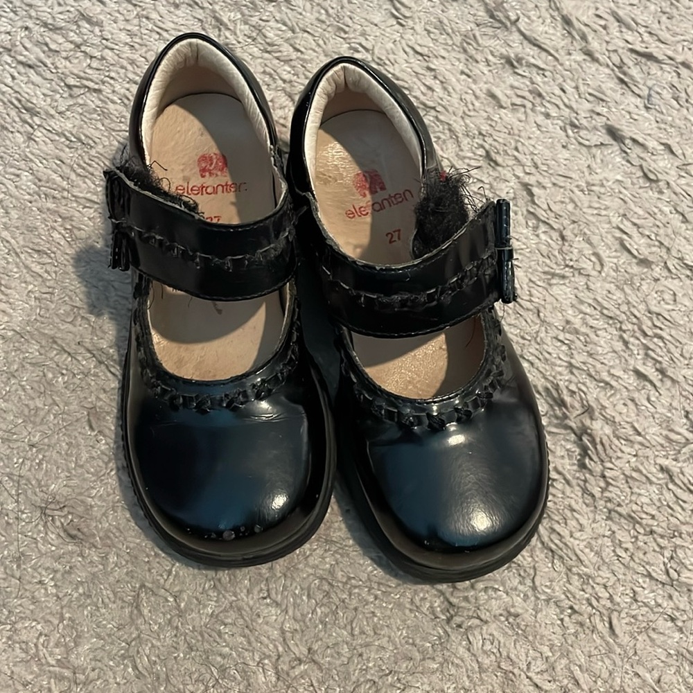 Elefanten black leather shoes issues with one velcro strap see picture